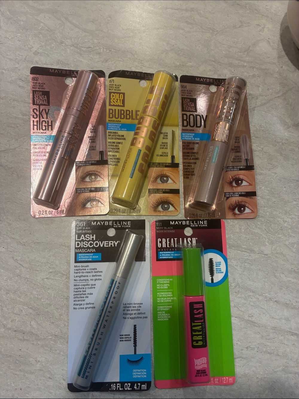 Maybelline Mascara Set in Pink, Yellow, Green